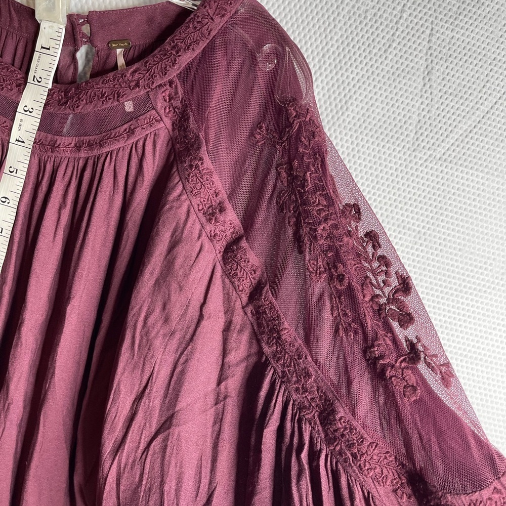 Free People plum colored size S oversized floral embroidered and mesh blouse - Picture 9 of 10